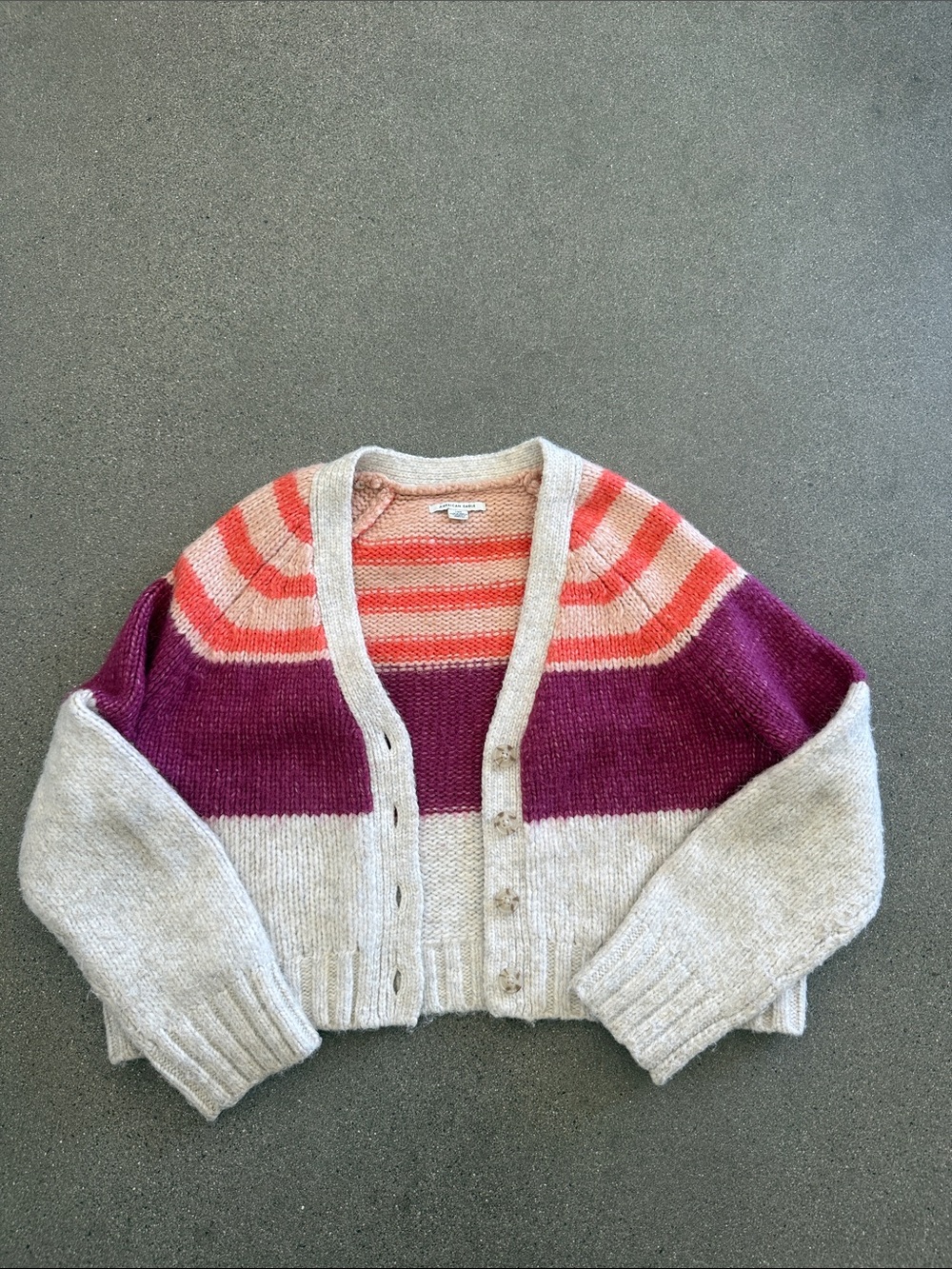 American Eagle Outfitters Cropped Stripe Cardigan - Cream, Purple & Coral